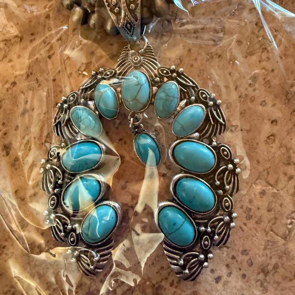 Rustic Coutures Turquoise and Silver Women's Necklace & Earring set
